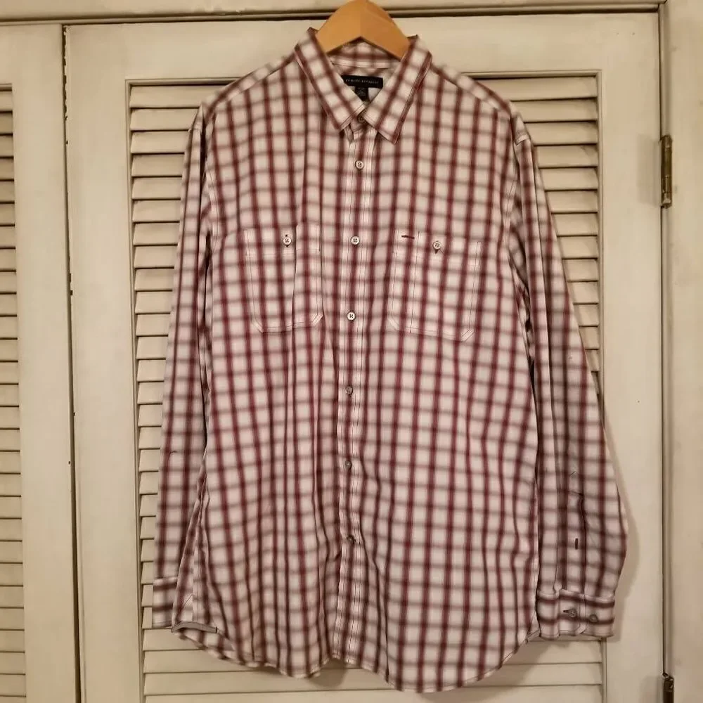 Banana Republic Plaid Button Up Grey Maroon XL